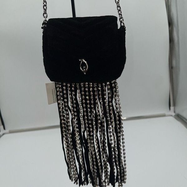 Rebecca Minkoff Edie Micro Suede Crystal Fringe Crossbody Bag.
