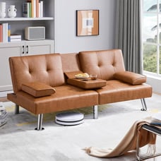 Tan Leather Futon Couch