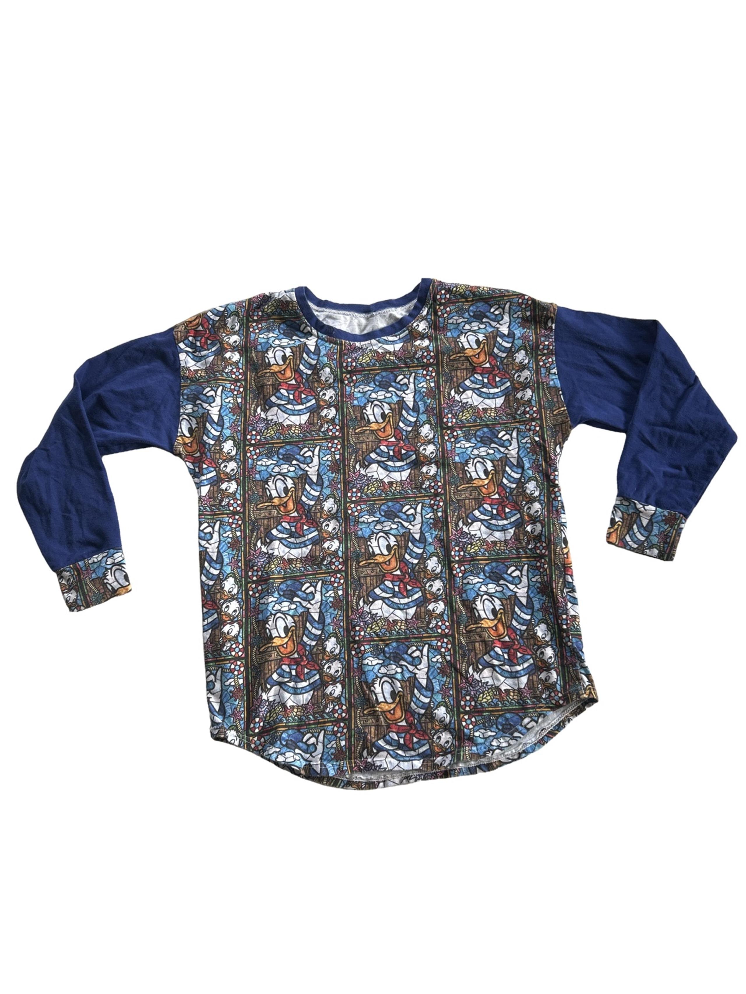 Disney Donald Duck mosaic print cotton blend long sleeve T-shirt, size 12 women