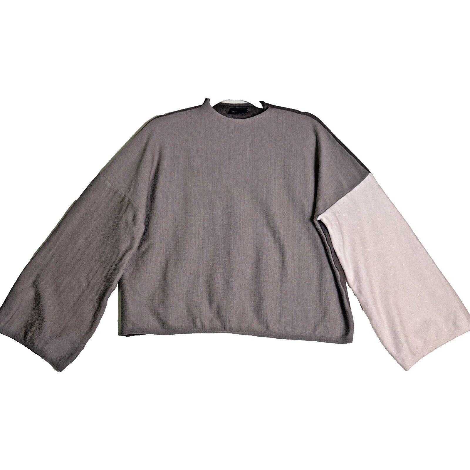 MIOU MUSE Women's Sweater Sz M Brown Neutral Pink Color Block Wide Arm Boxy