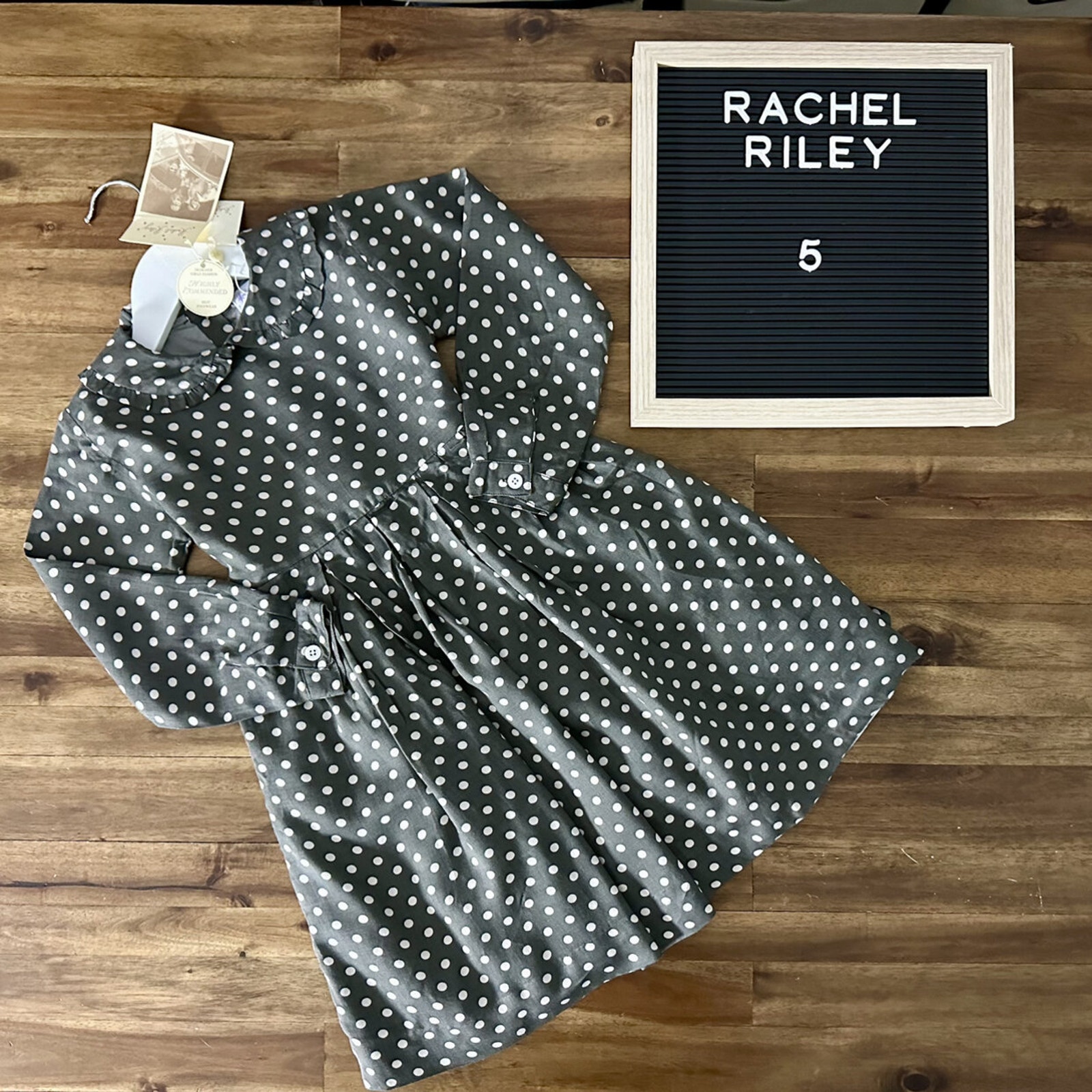 NWT Rachel Riley Grey Polka Dot Long Sleeve Rayon Dress European 5 *READ*