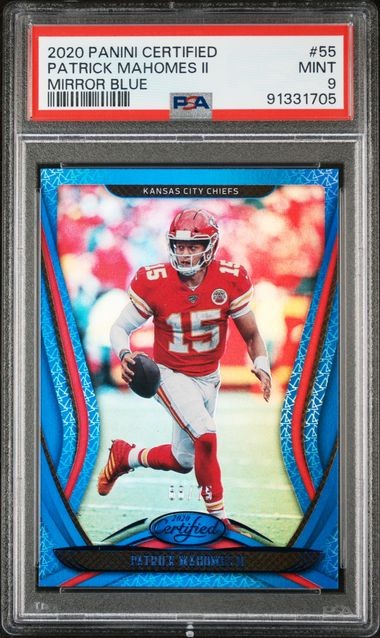 2020 Panini Certified Mirror Blue #55 Patrick Mahomes KC Chiefs PSA 9 /75