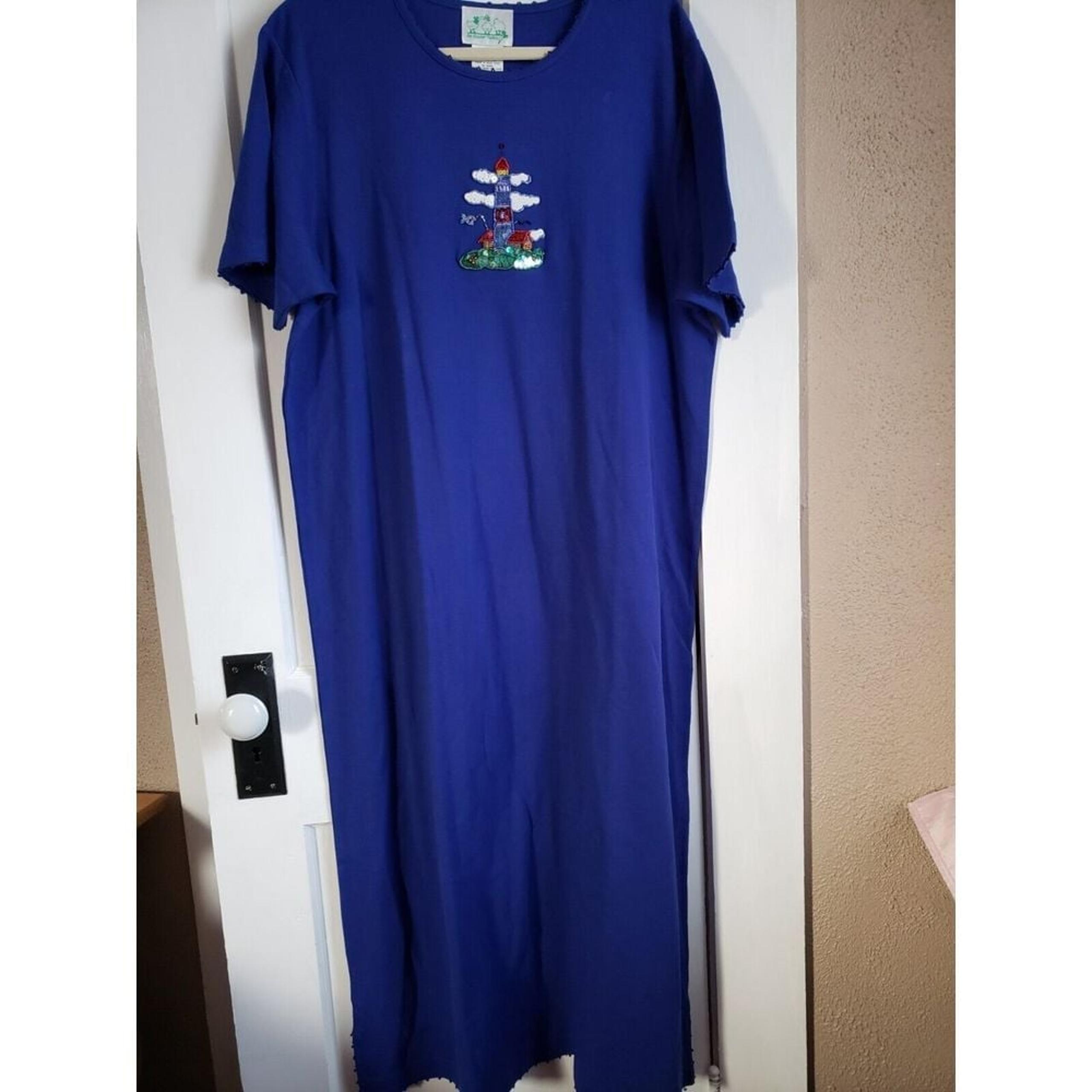 Quacker Factory embellished /beaded Maxi Dress short sleeves Woman 1X Royal Blue