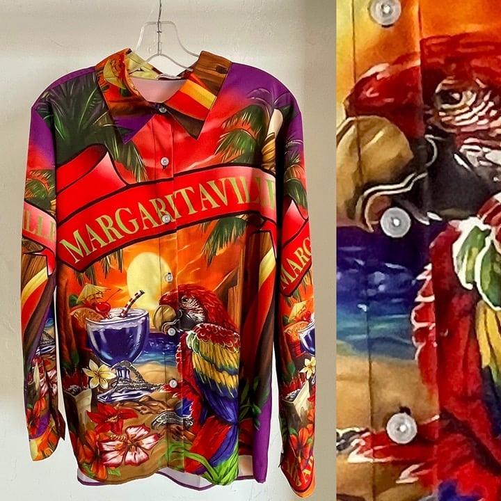 Unique Colorful MARGARITAVILLE Tropical Parrot Print SHIRT Size Large