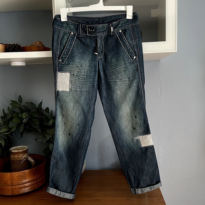 High Everyday Couture Denim Jeans Patches Distressed