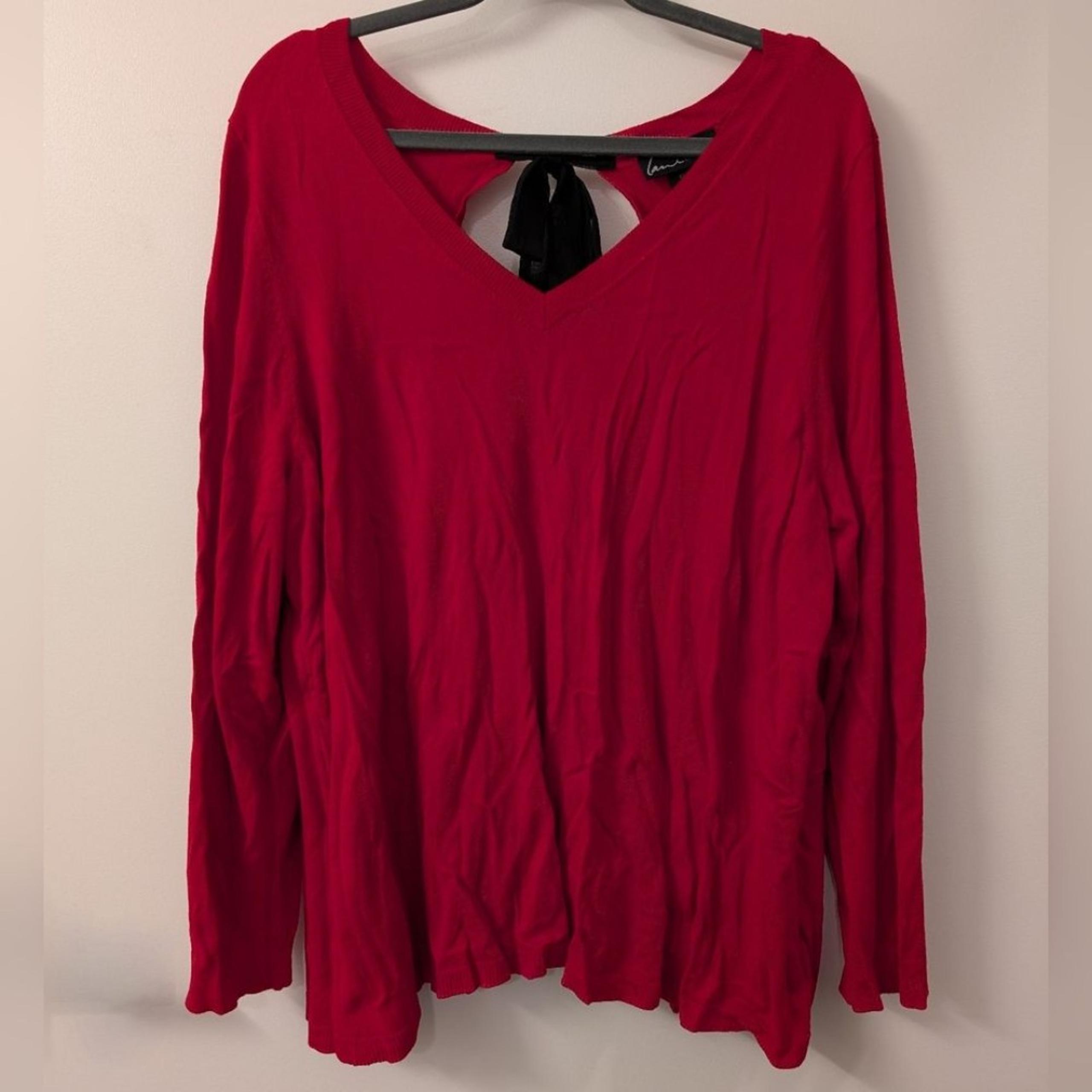 Lane Bryant Plus 3X 22 24 Red Scoop Neck  Sweater Black Bow Back