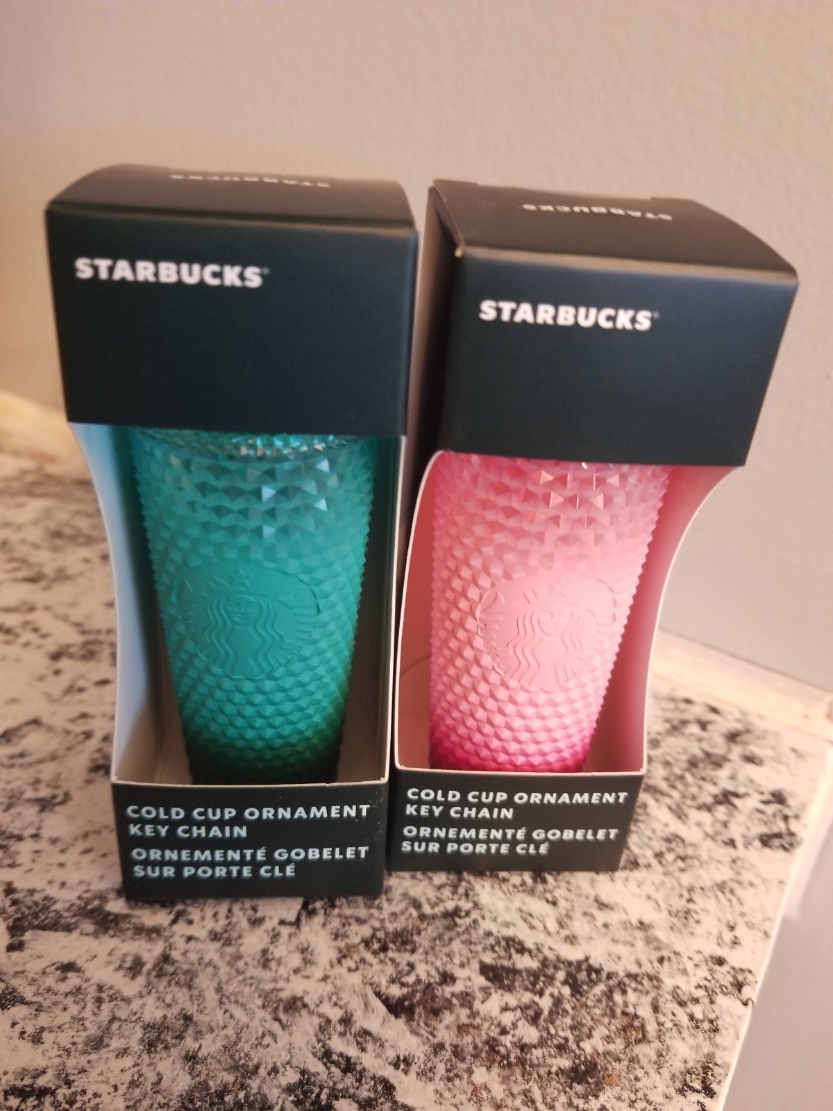 (2) Starbucks Ombre Studded Cold Cup Ornament/Keychain