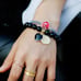 New Natural Black Onyx Beaded Stretch Bracelet Heart Coin Charm 18K Gold Plated