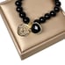 New Natural Black Onyx Beaded Stretch Bracelet Heart Coin Charm 18K Gold Plated