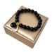New Natural Black Onyx Beaded Stretch Bracelet Heart Coin Charm 18K Gold Plated