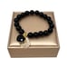 New Natural Black Onyx Beaded Stretch Bracelet Heart Coin Charm 18K Gold Plated