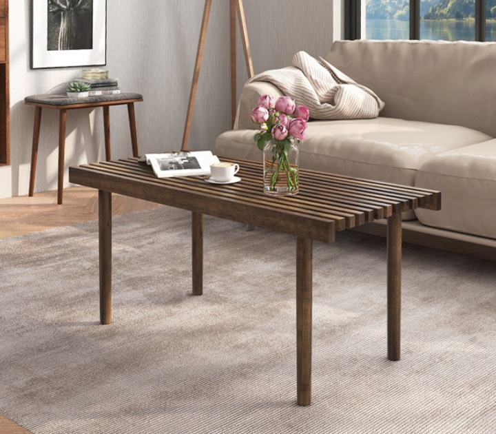 39 Inch Coffee Table with Slatted Tabletop for Living Room & Reception Room L4