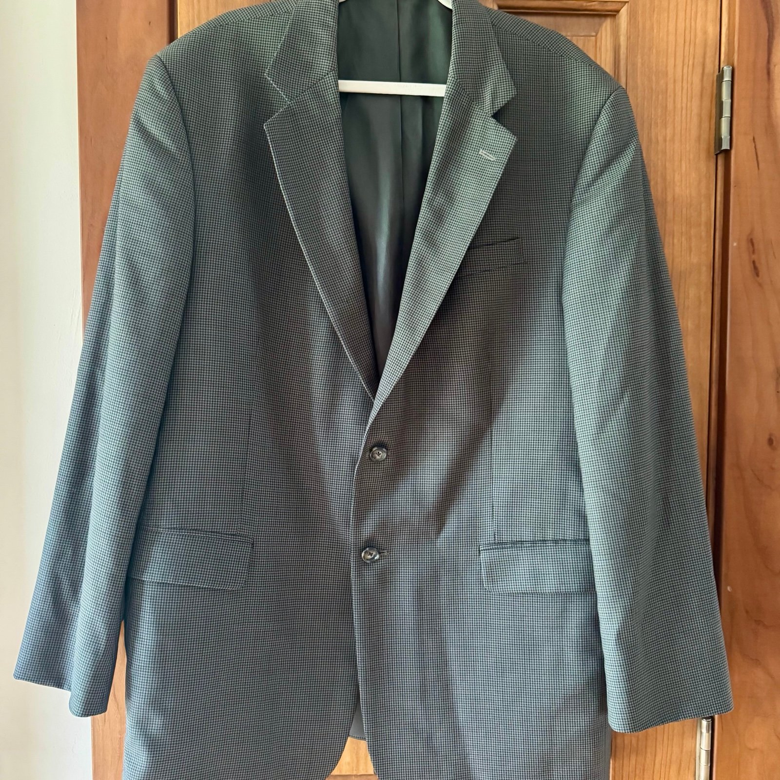 Stafford Houndstooth Blazer Men 46L 2 Button Sport Coat Gray Blue Jacket Check