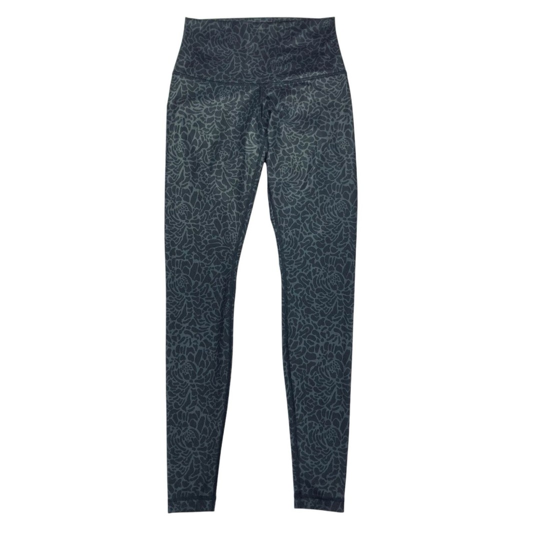 Lululemon High Waist Wunder Under Leggings 2 Black Floral Print Gym Yoga Pullon