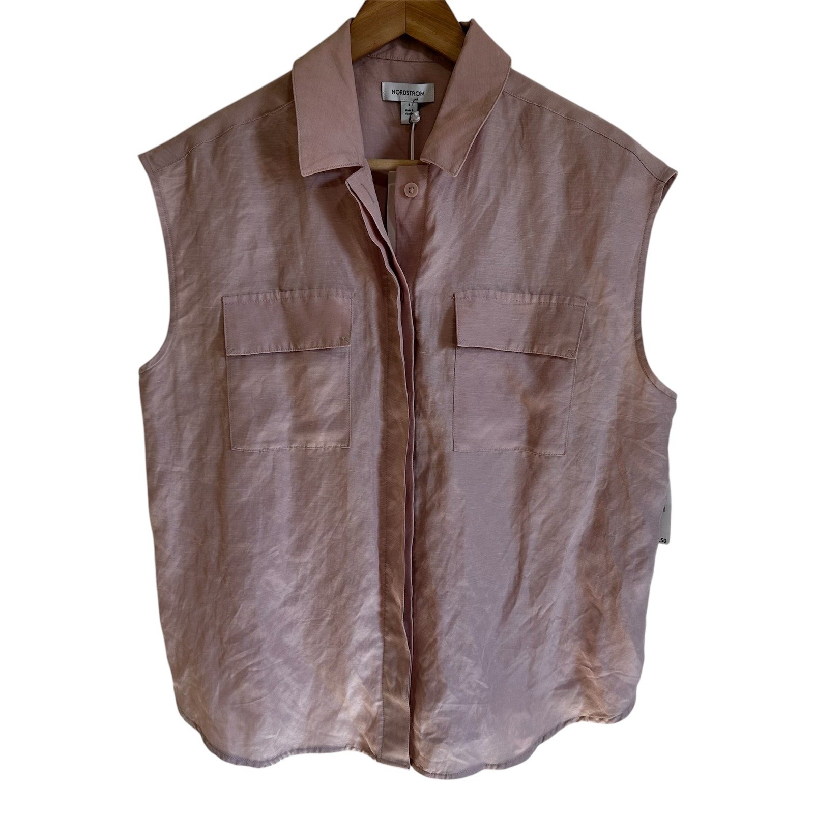 Nordstrom Sleeveless Button-Up Top Utility Pockets Pink Smoke Size S
