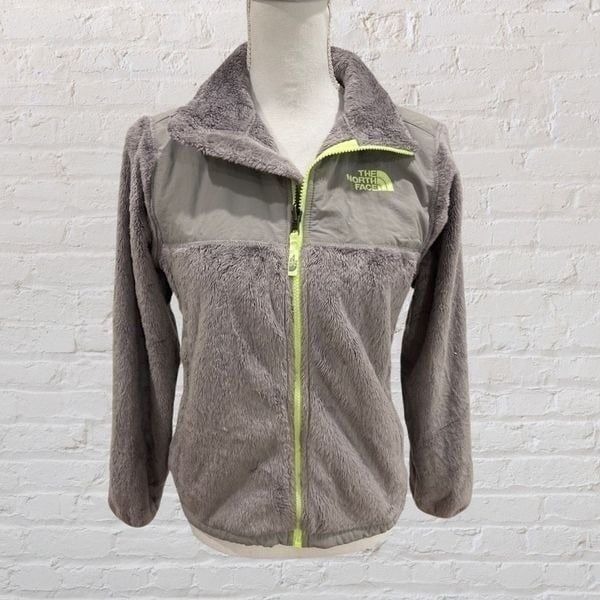 The North Face Jacket Girls Full Zip Pockets Soft Fuzzy Youth Gray Green Size La