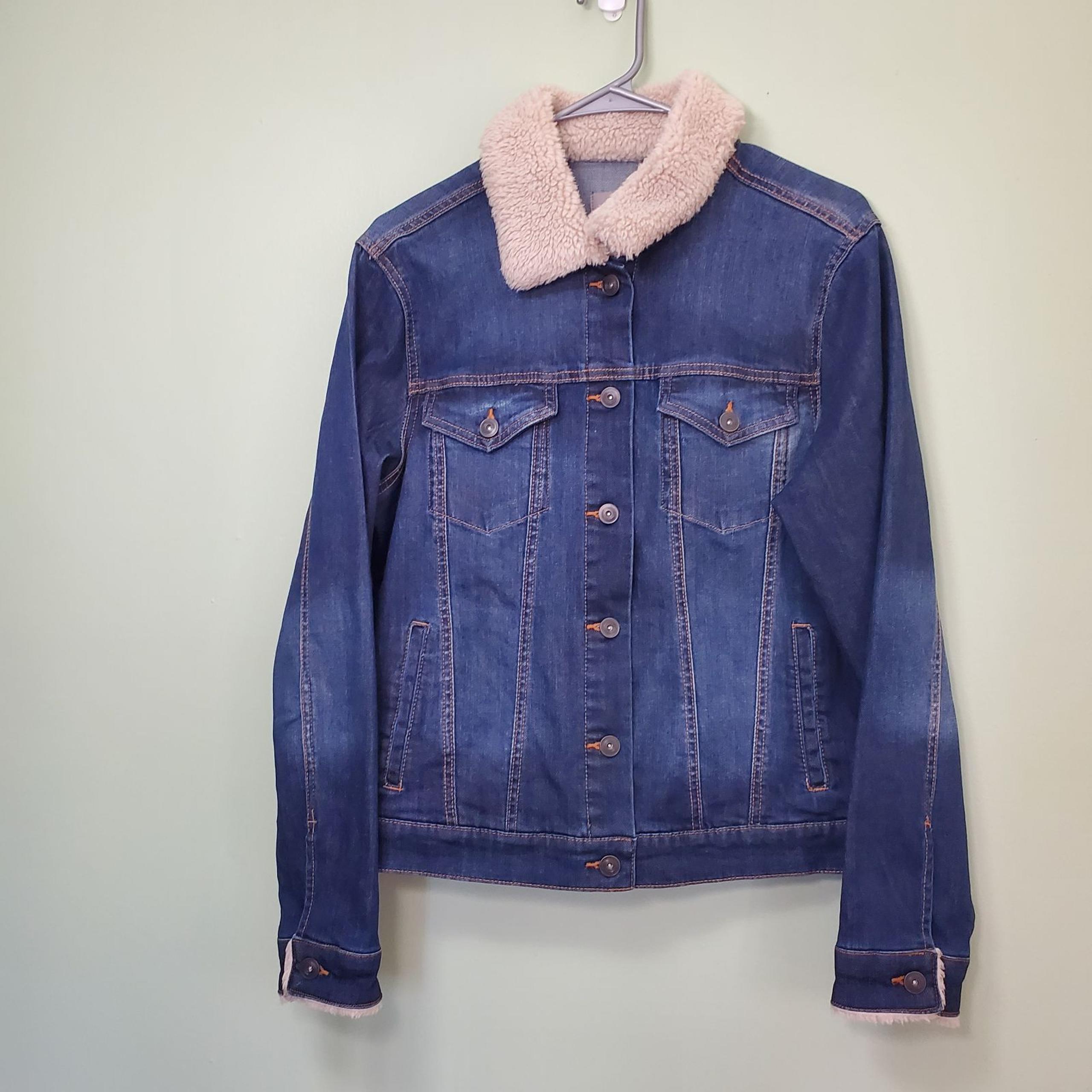 Falls Creek Trucker Faux Sherpa Trim Denim Jean Jacket Women's Size Medium