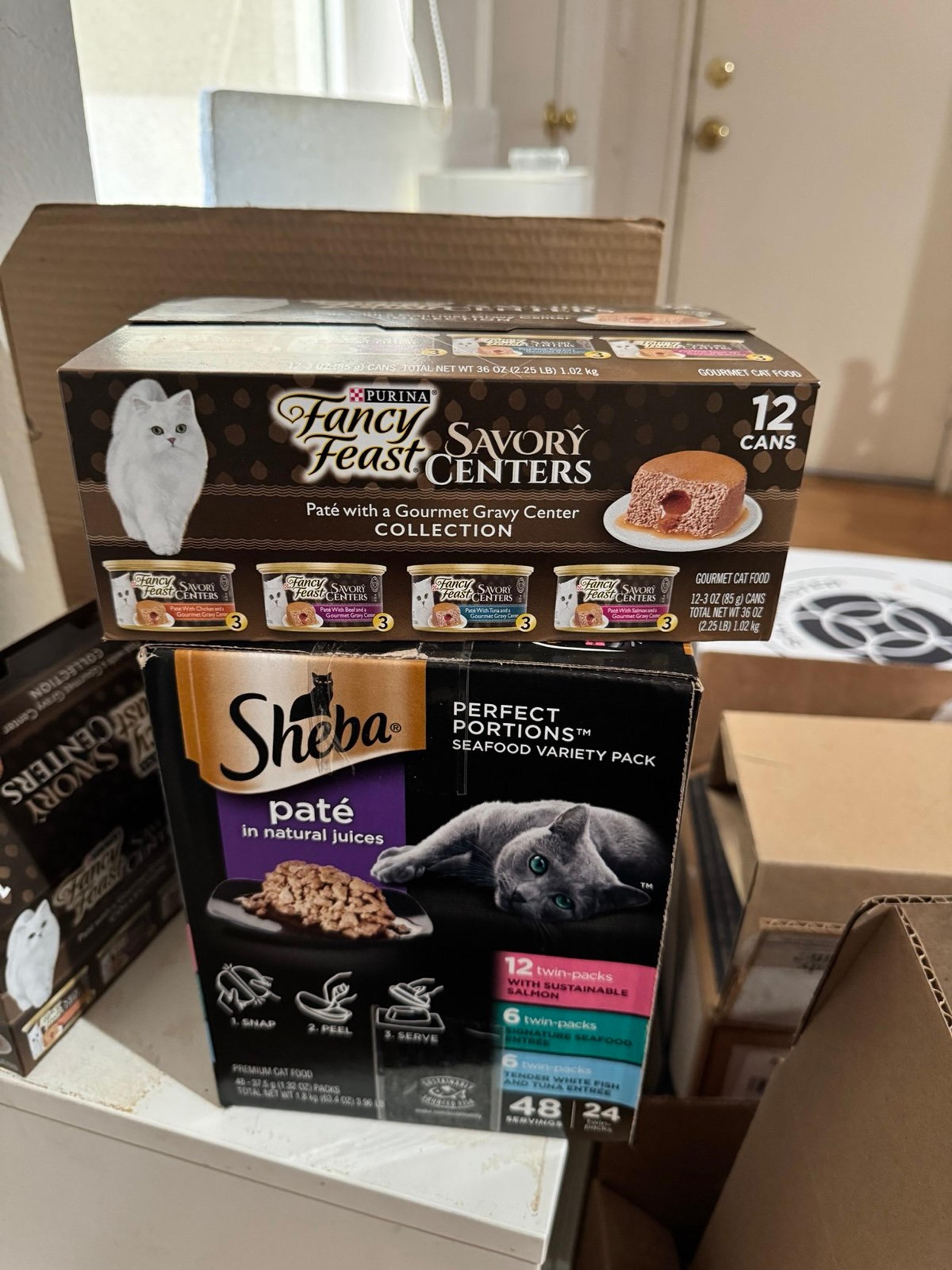 NEW NIB Fancy Feast Savory Centers 12 cans & Sheba Pate Seafood Variety 48 pack