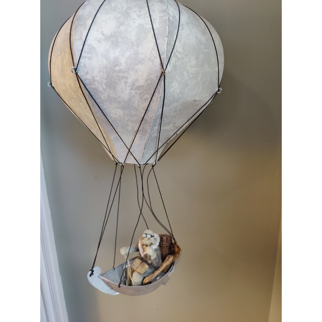 METAL HANGING HOT AIR BALLOON ADVENTURE MAN IN BOAT Rare vintage