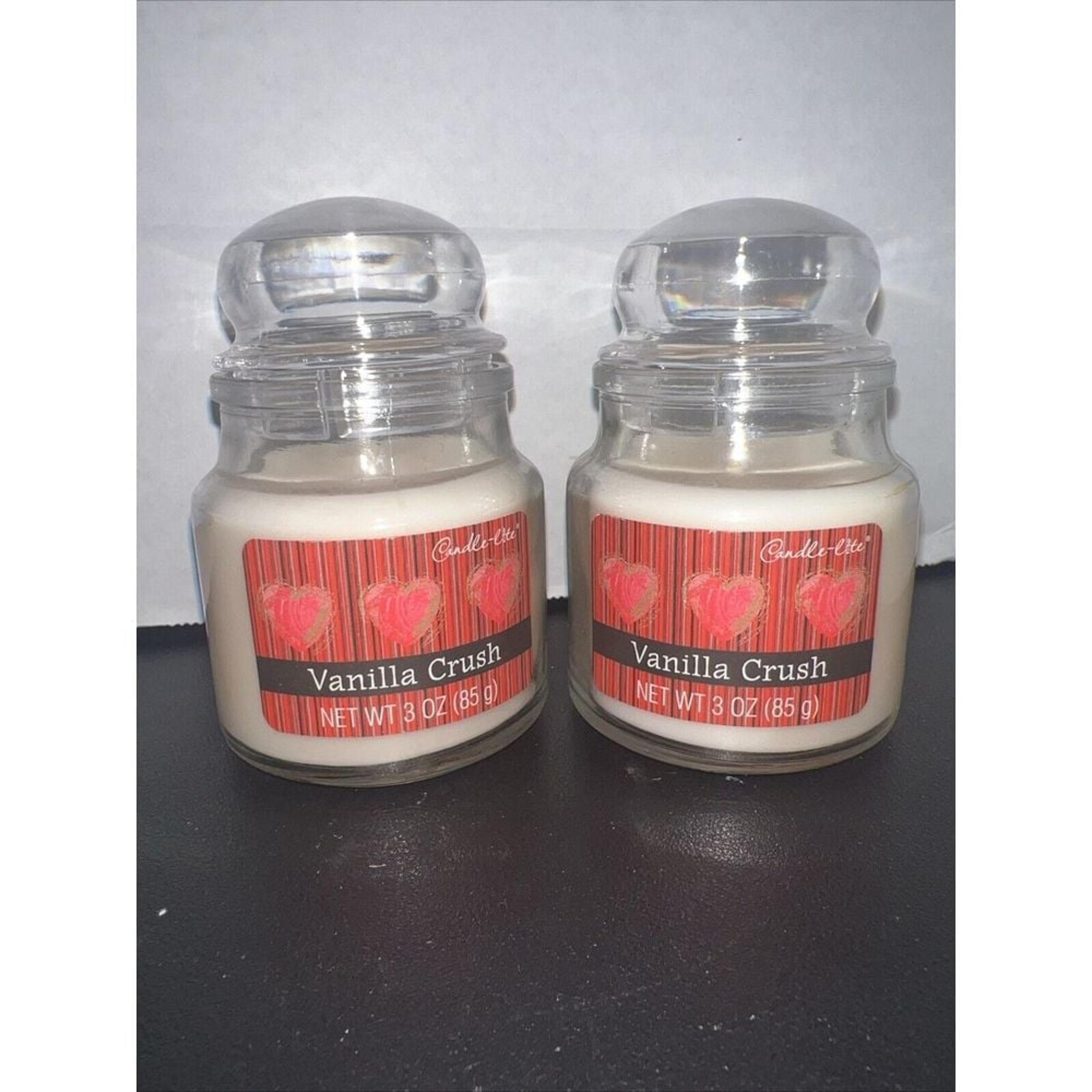 (2) Candle-Lite Mini Glass Jar Candle Vanilla Crush 3oz Valentine Hearts