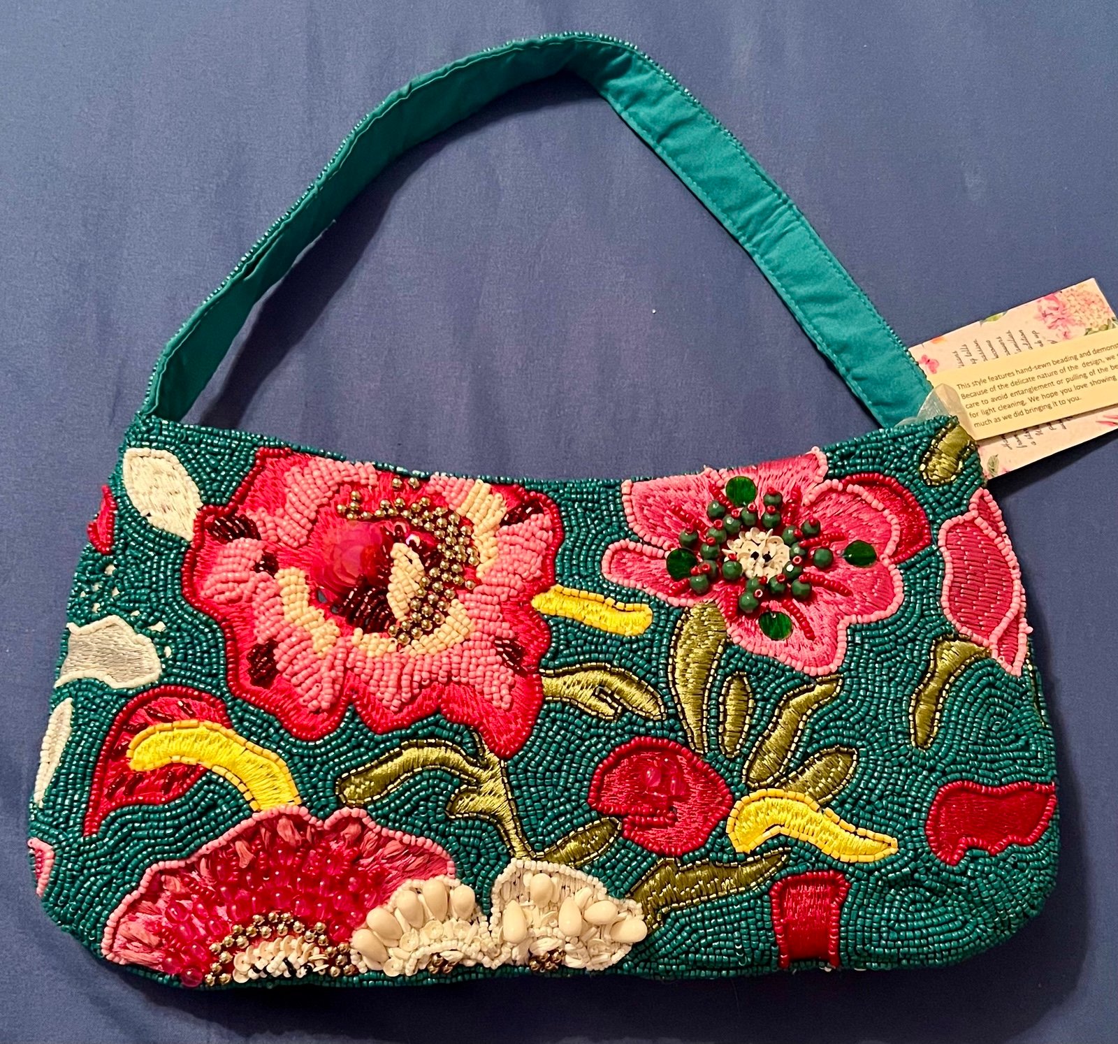 NWT Blue floral beaded bag green floral viral beaded bag