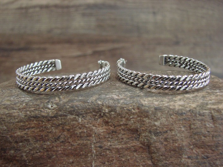 Navajo Indian Sterling Silver Twisted Hoop Earrings