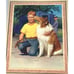 1956 Calendar Just in Time Boy & His New Dog Litho Art Print