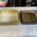 Vtg PYREX Corning 222 Glass Baking Dish w/ Decorative Metal Holder Fruit 8 x 8