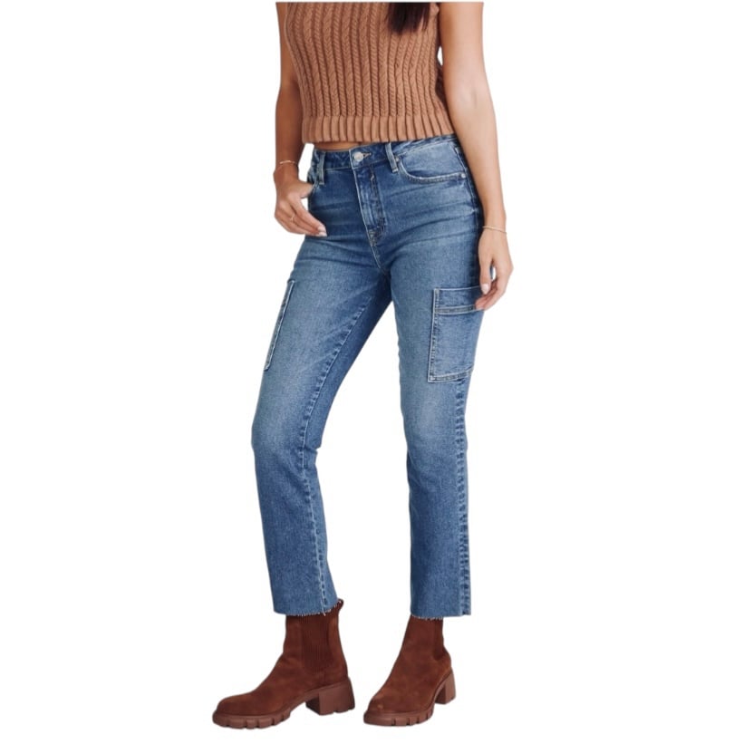 Vigoss Frankie Slim Straight Cargo Jeans Raw Hem High Rise Women’s Size 28 NEW