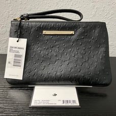 Brahmin Sally Wristlet Cosmetic Clutch BLACK OSTRICH Pattern Leather NWT