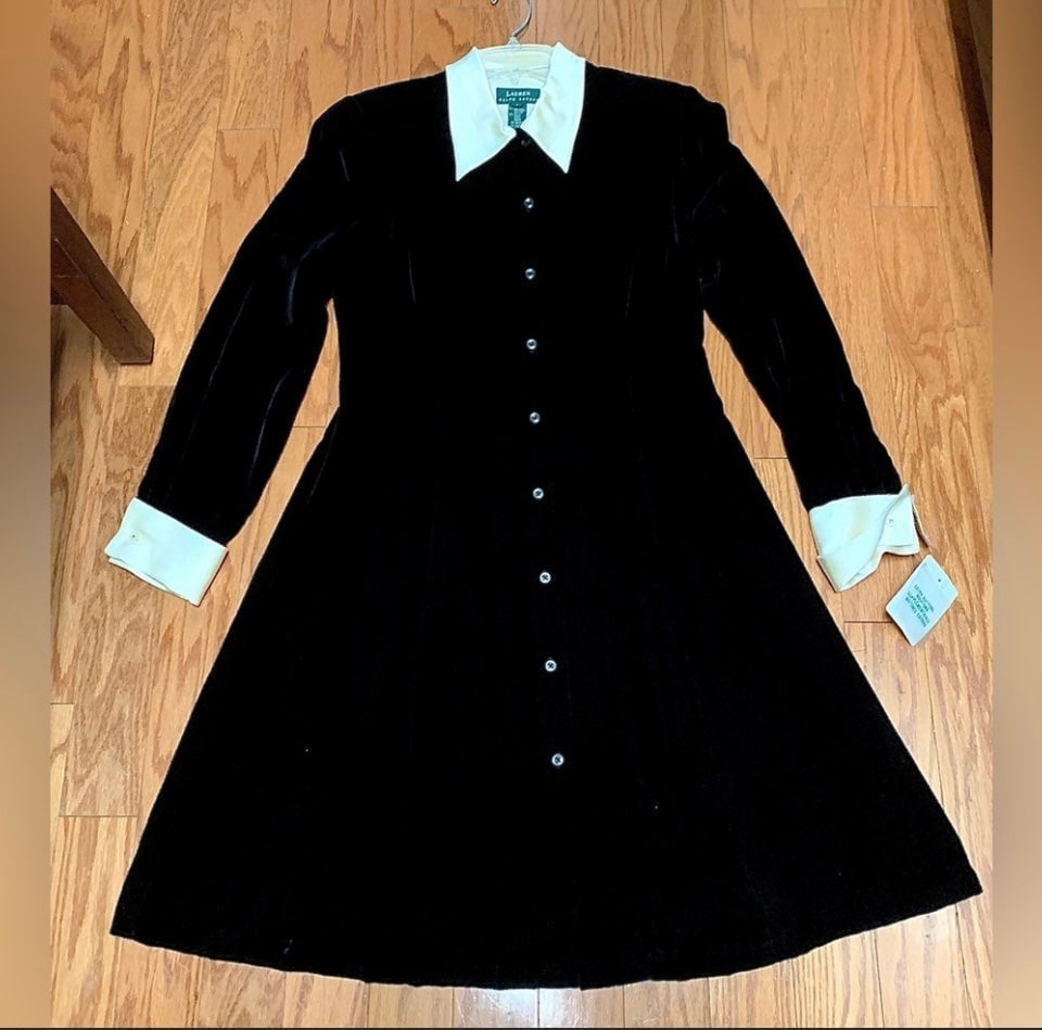 Women’s 8 Collared Cuffed LAUREN RALPH LAUREN Velour Textured Vtg Y2K Dress