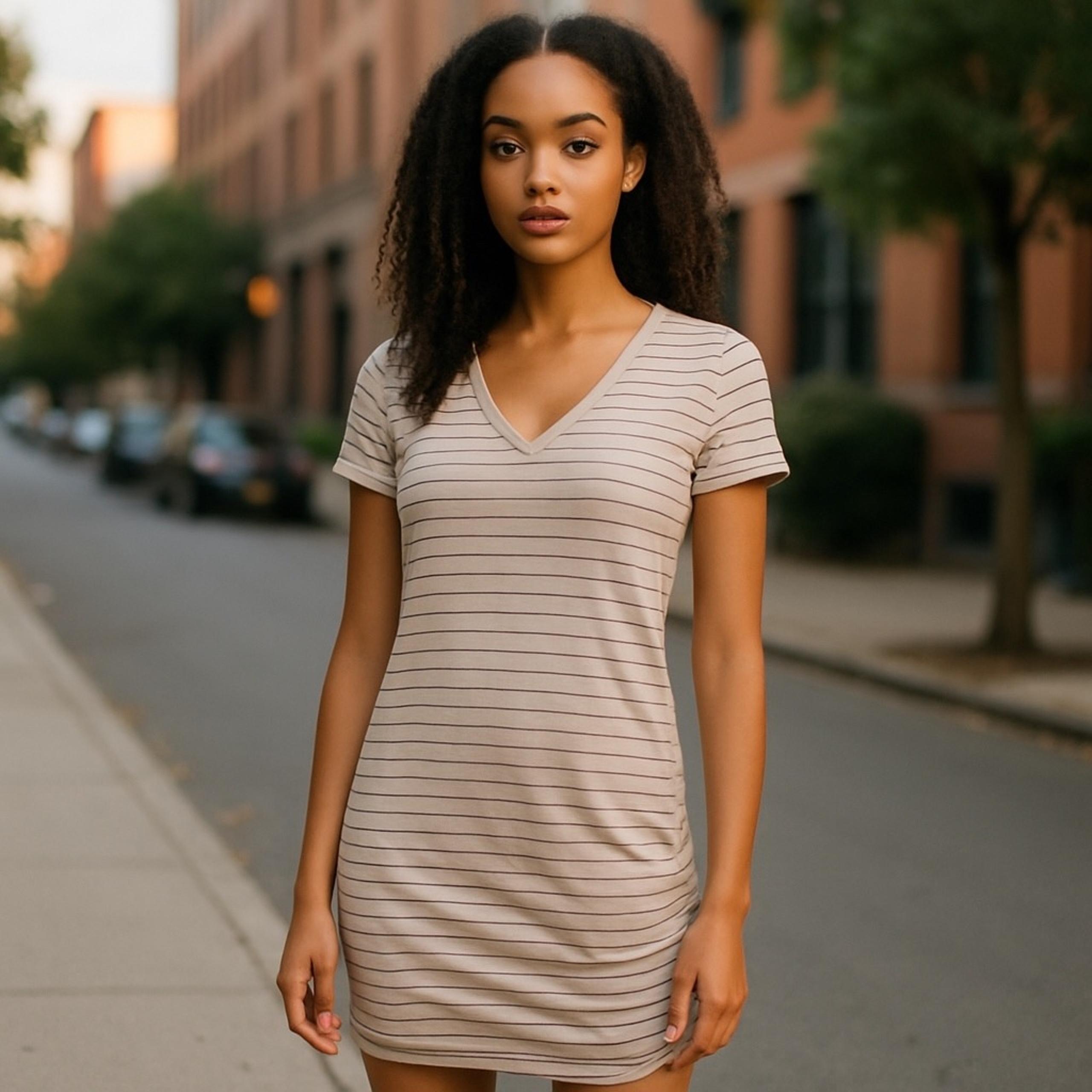 Prana Striped T-Shirt Dress Casual V-Neck Short Sleeve Comfortable XS