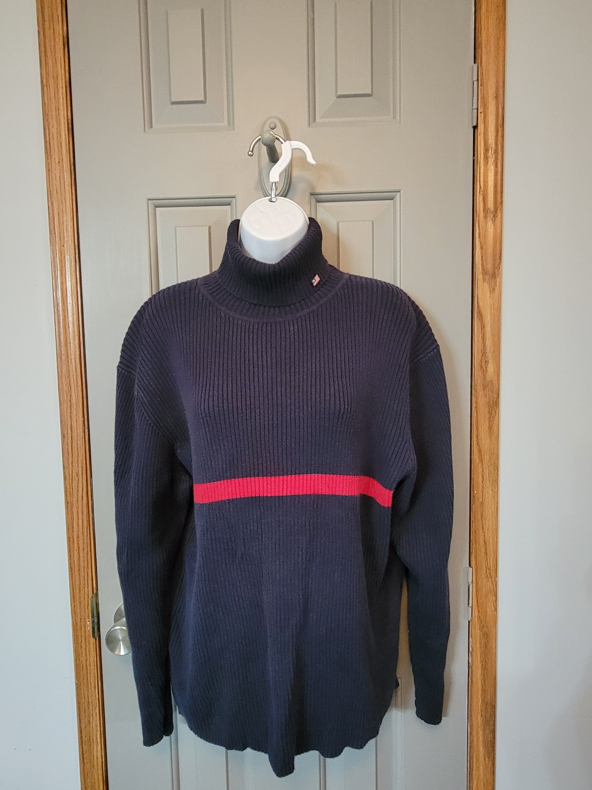 Vintage Polo Jeans Co Ralph Lauren Ribbed Knit Turtleneck Sweater with Red Strip