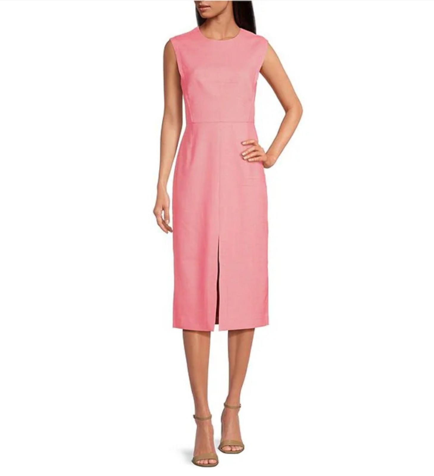 Ted Baker London Maryn Woven Round Neck Sleeveless Front Slit Midi Sheath Dress