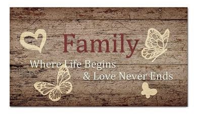 20 x 36 Family Where Life Begins & Love Never Ends Framed Canvas Print Wall Art
