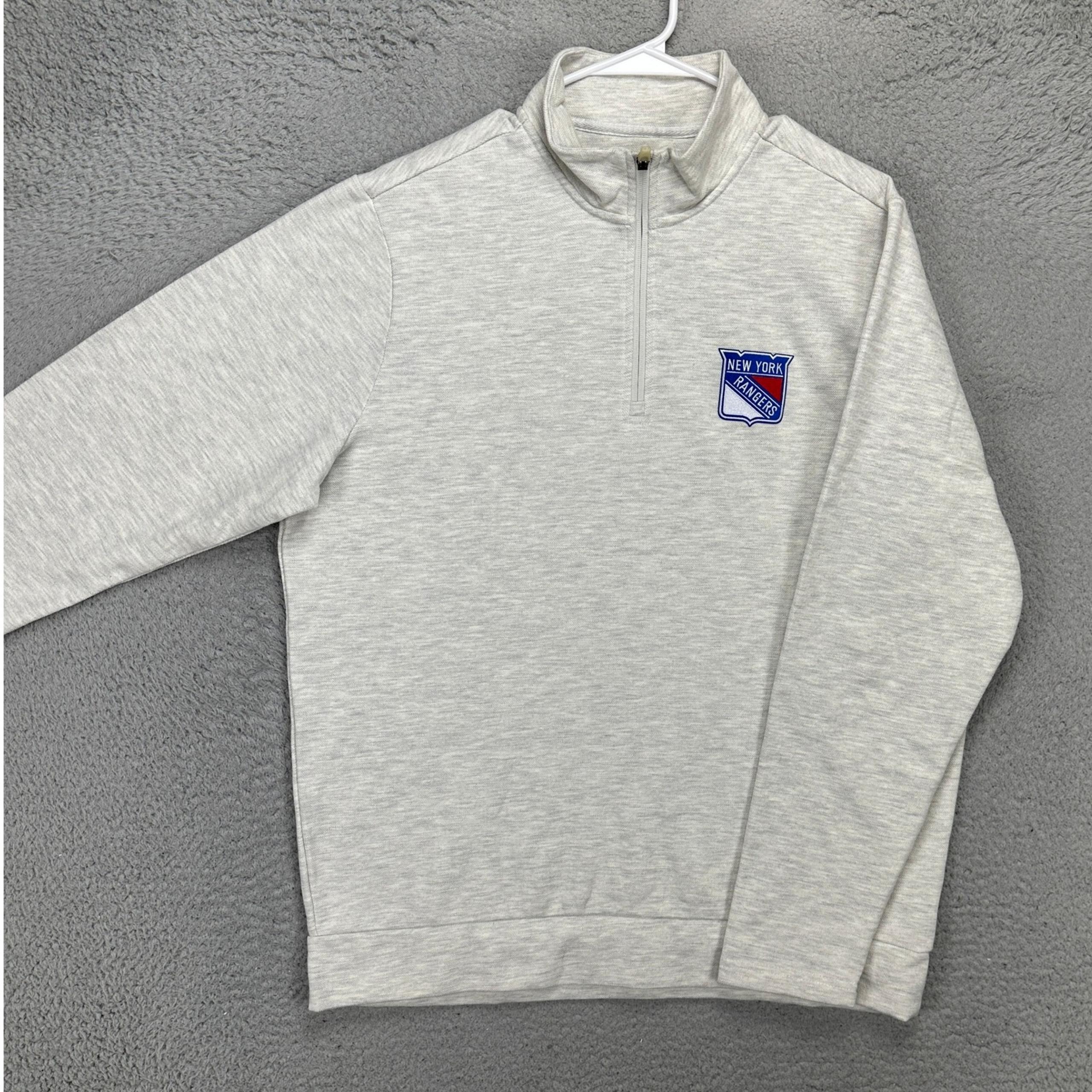 New York Rangers Mens Pullover Sweatshirt Large Off White Quarter Zip Antigua