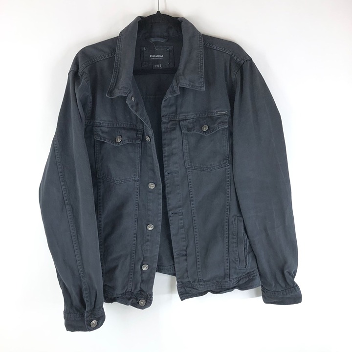 Pull & Bear Mens Denim Jacket Retro Trucker Black L