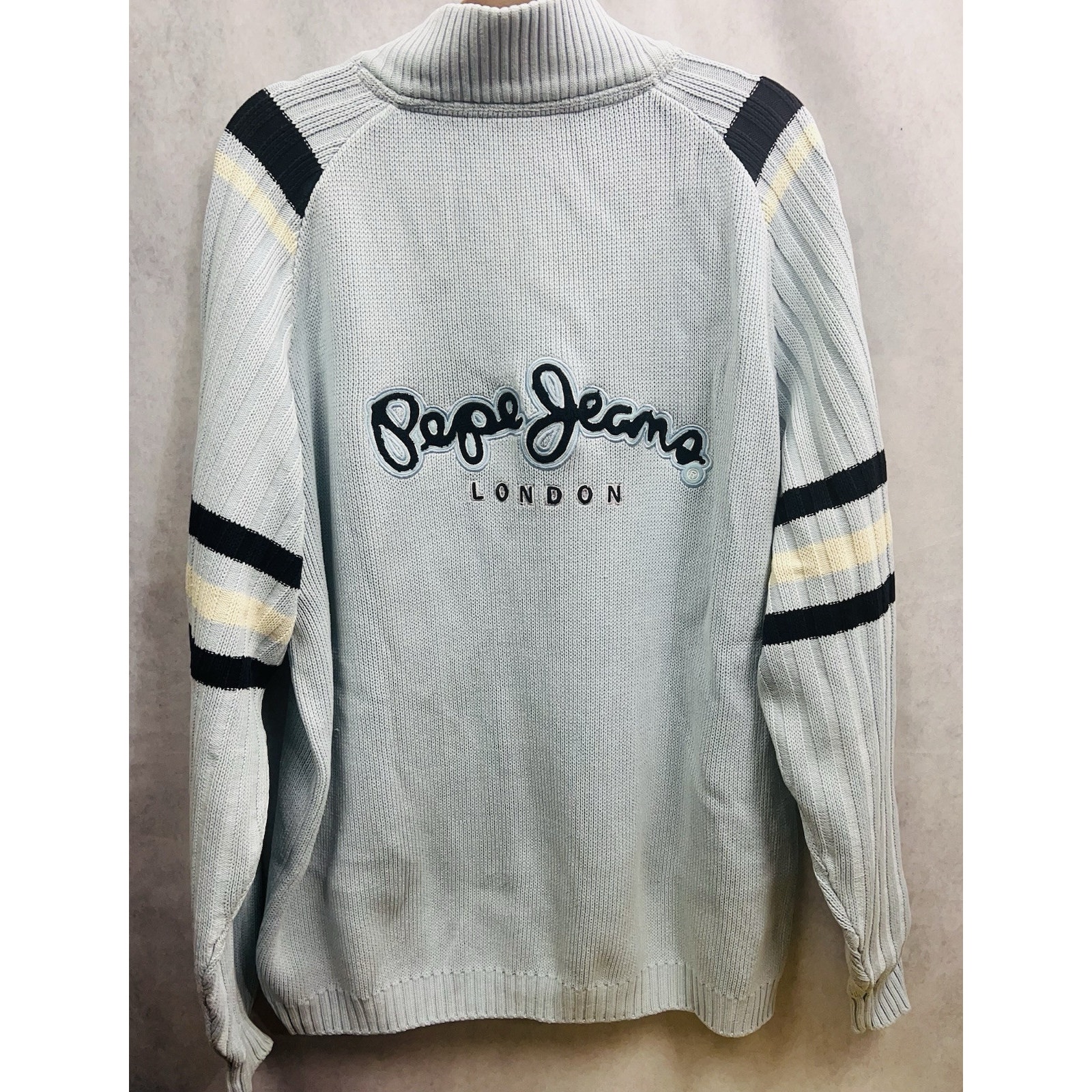 Pepe Jeans London Vintage Cardigan Men Sweater Logo Spell Out Size XL Blue