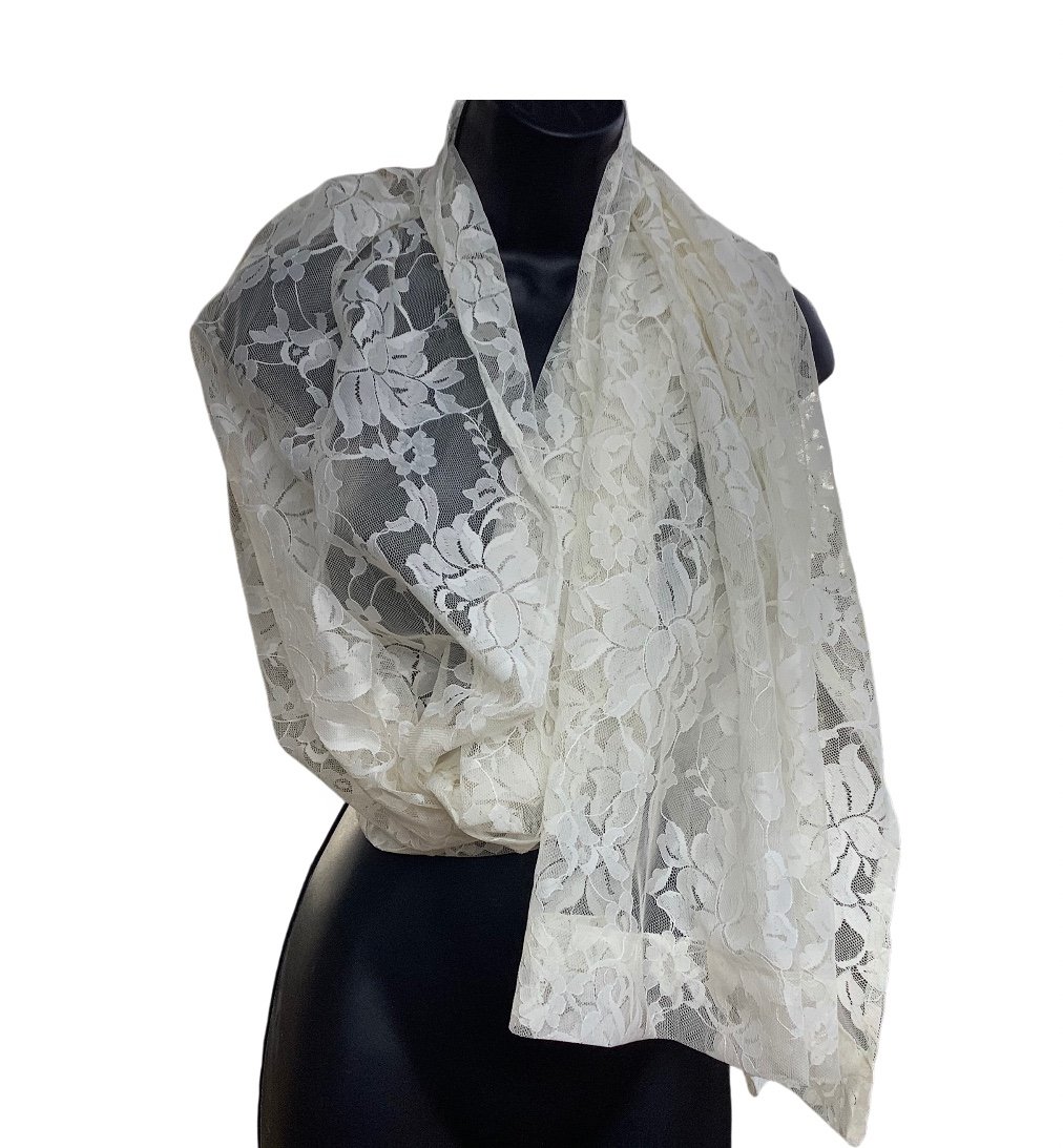 Off White Lace Shawl for Bride 24” Wide 78” Long Wedding Church Renaissance