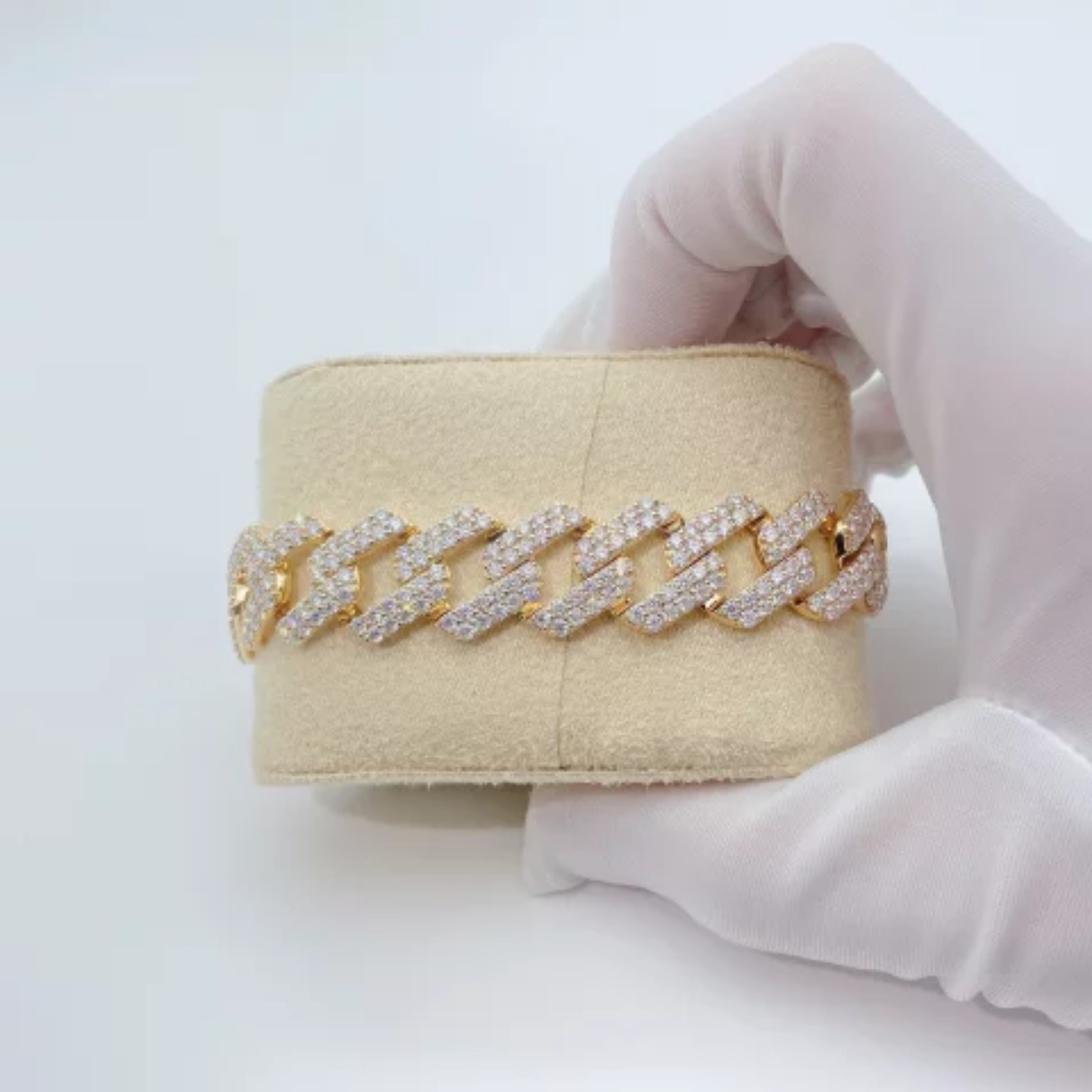 15mm 10K Solid Gold Cuban Link Moissanite Bracelet
