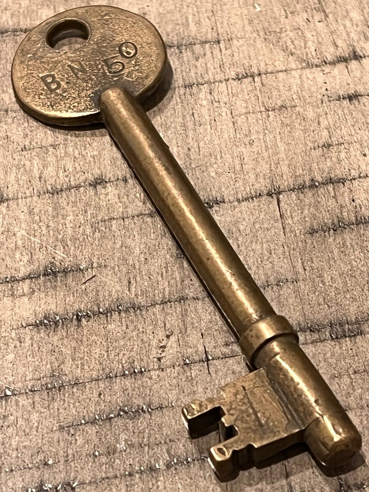 1800s bronze brass nautical solid barrel #BN 50 key 041624cAE