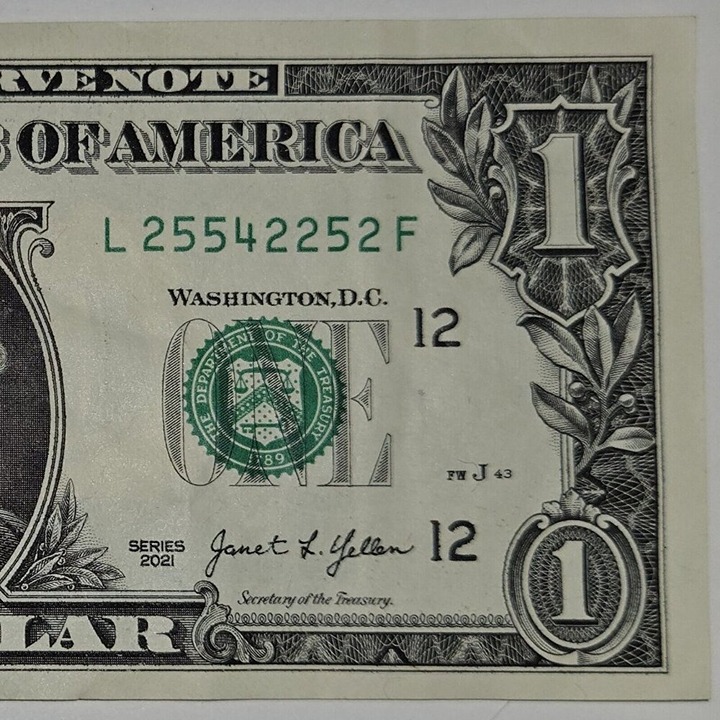 Trinary Note 2021 1 Dollar Bill L25542252F Fancy Serial Number (B344)