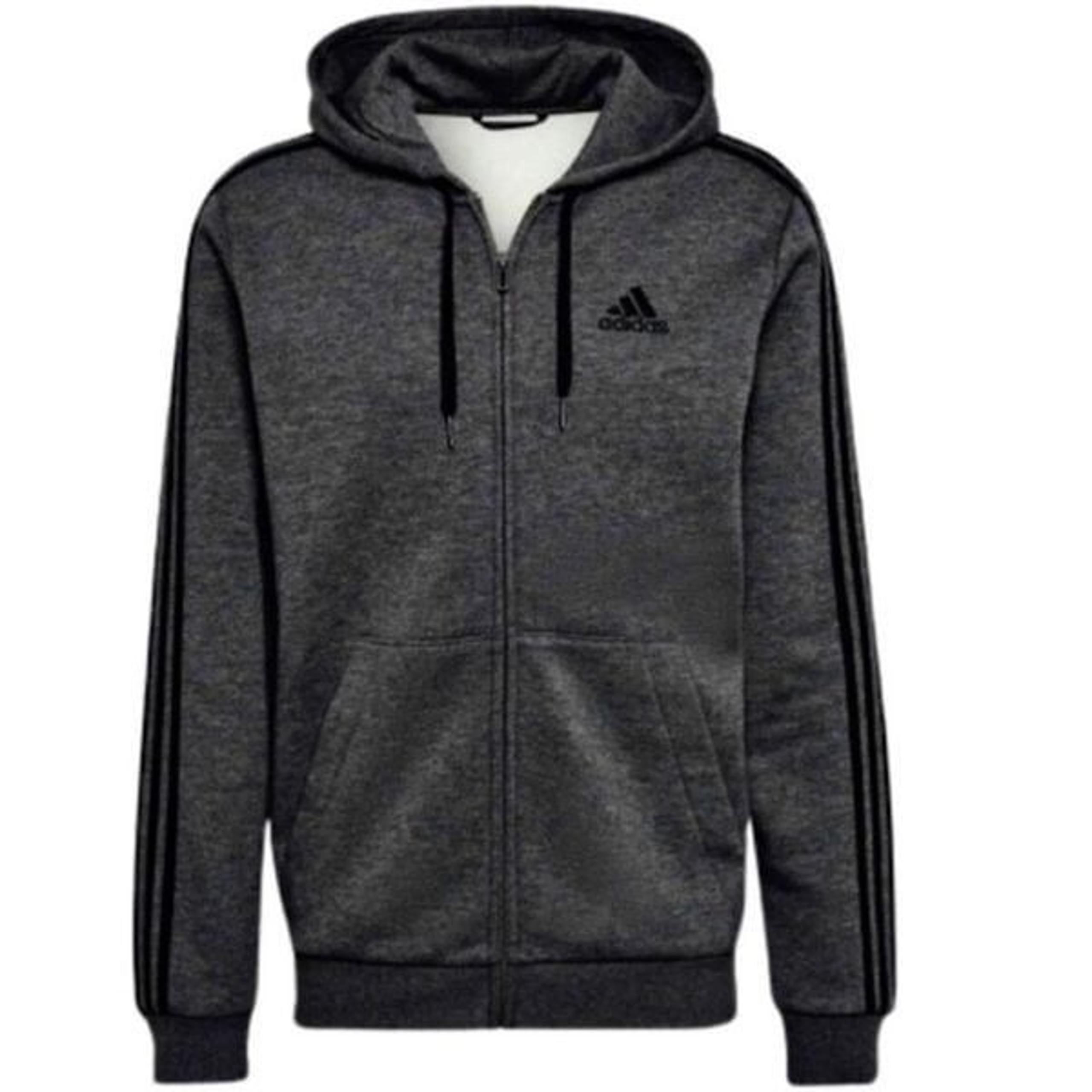 ADIDAS Men’s Charcoal Grey Essentials Full Zip Hooded Jacket Size XXL