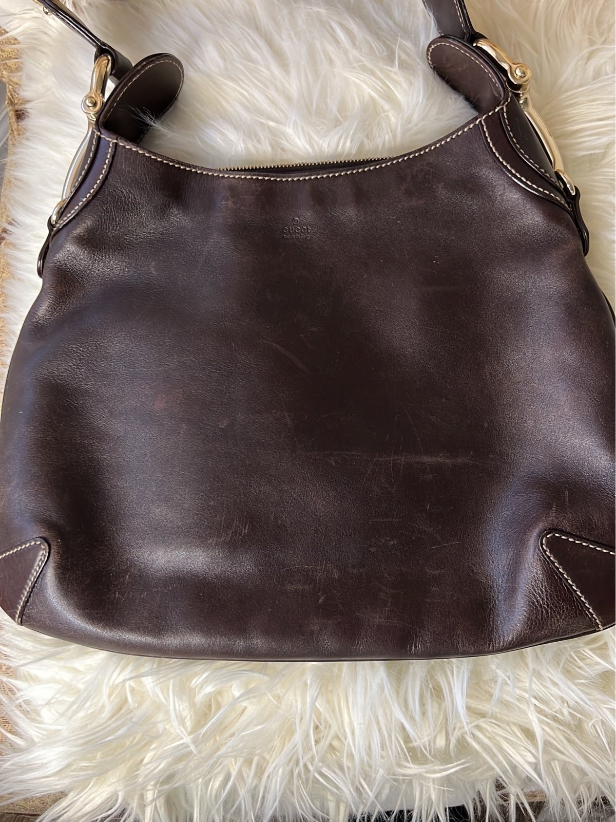 Gucci Creole Horsebit Brown Leather Hobo Shoulder Bag (Used)