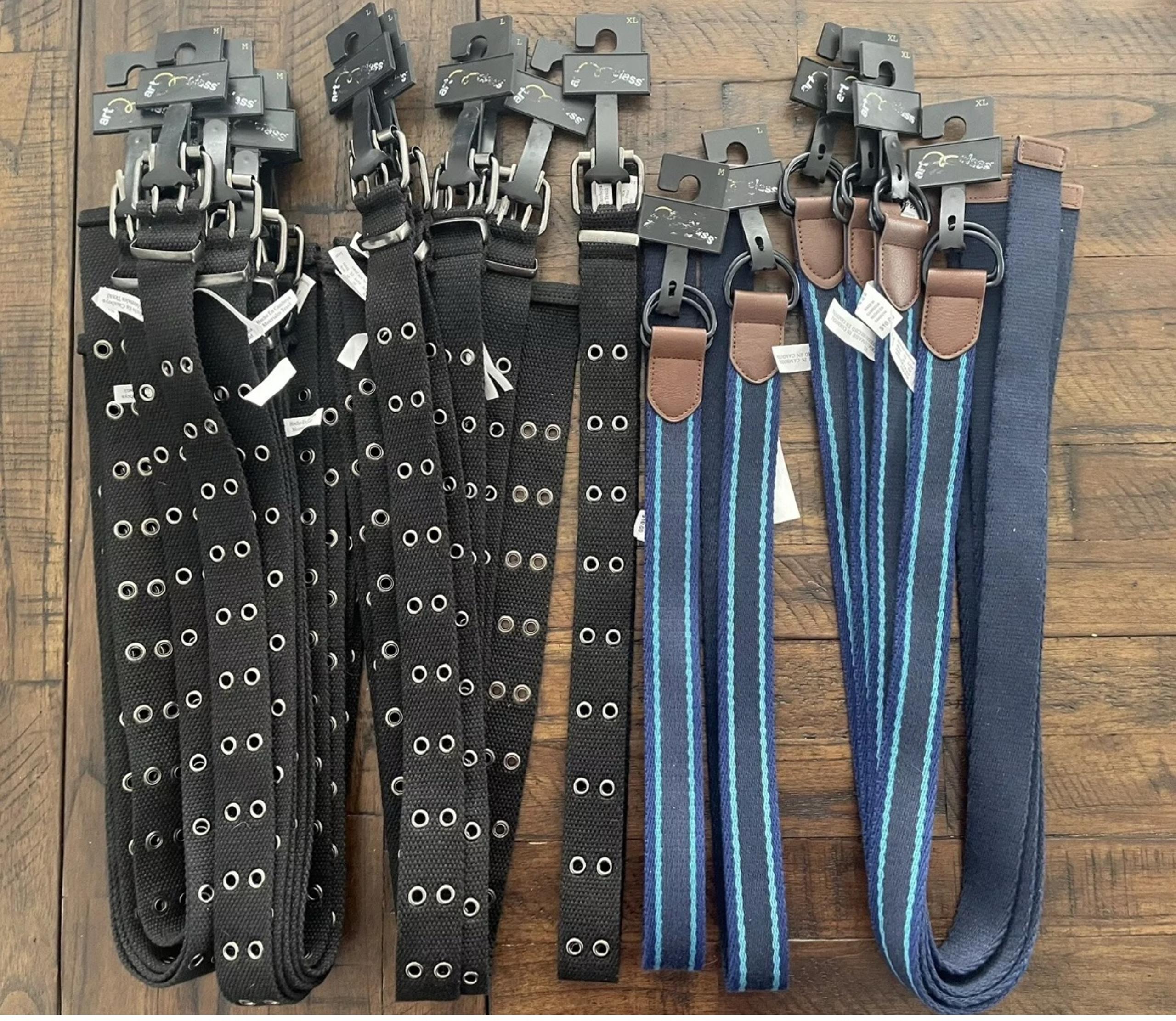 Art Class Boys Belts Black & Blue Striped Boy’s Belts Size M, L & XL Lot of 22