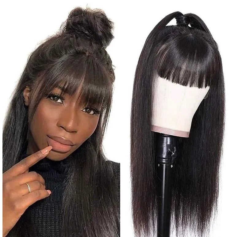 16in Human Hair Wig with Bangs