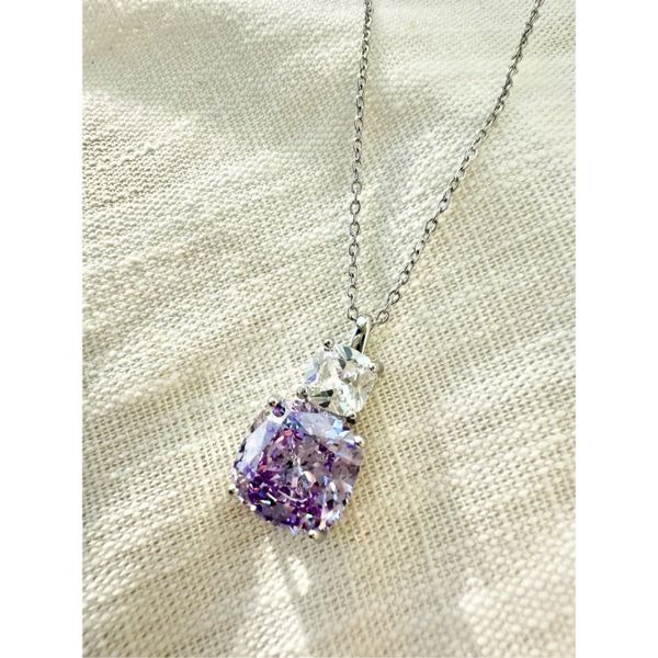 Bright purple cubic zirconia super sparkly pendant necklace