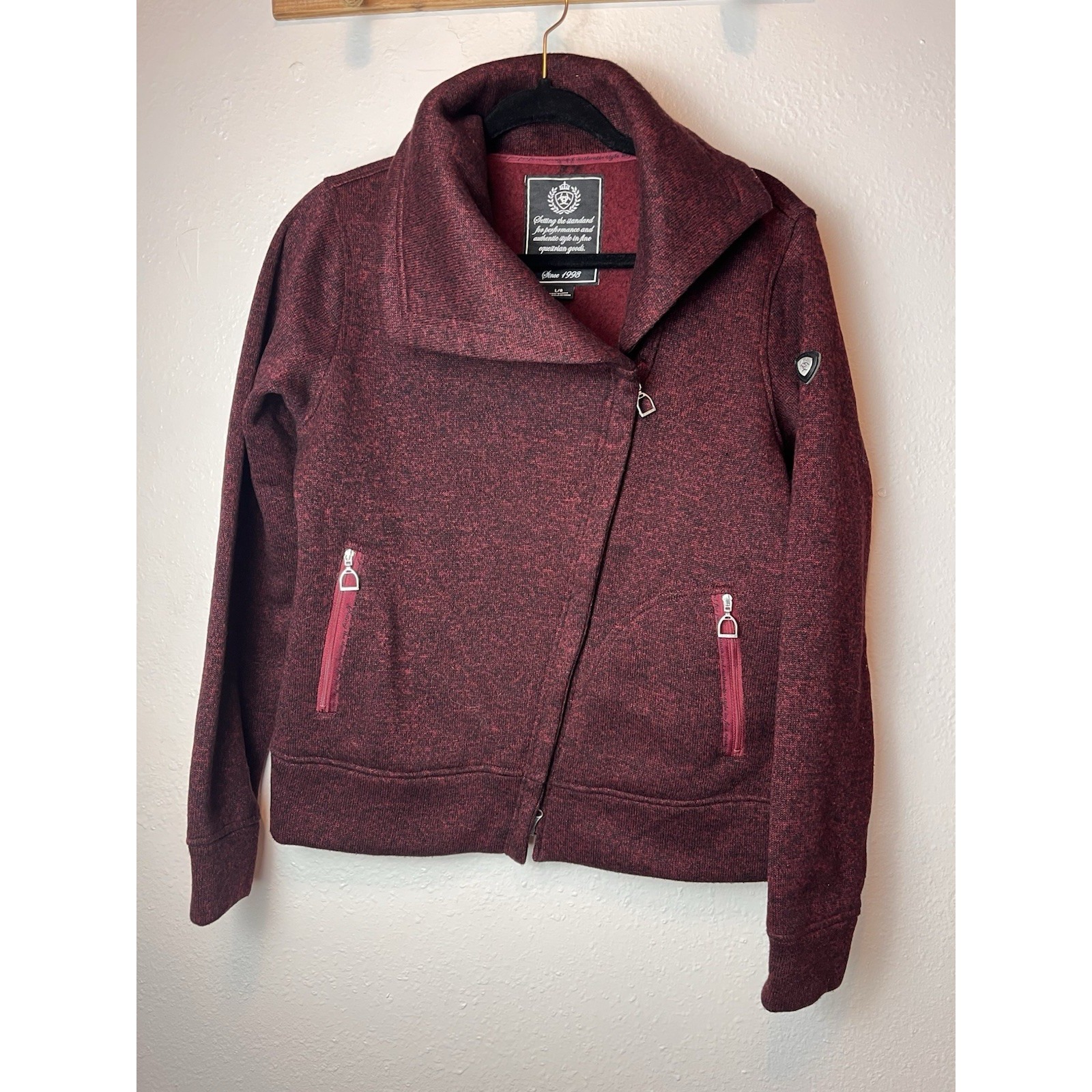 Ariat Jacket Maroon Heather Fleece Asymmetric Full Zip Equestrian Outdoor Large