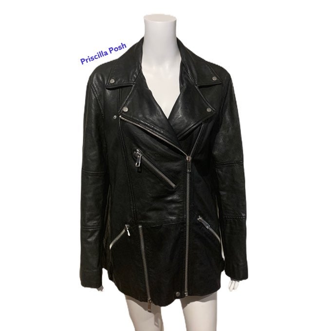 Whistles Black Longline Leather Biker Mo