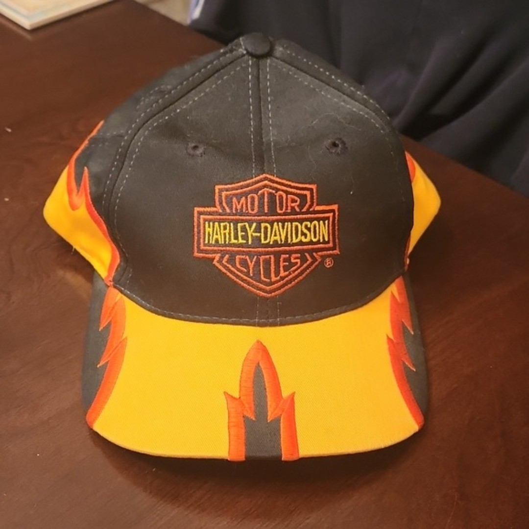 Harley Davidson Vintage Flames Orange & Black Baseball Cap Hat